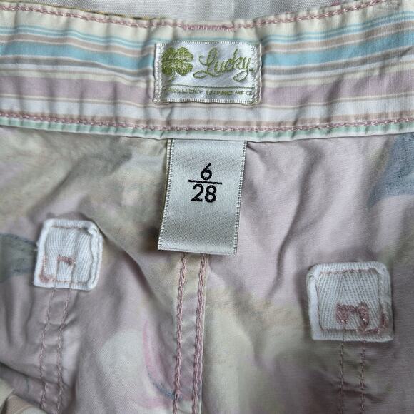 Lucky Brand Dungarees Capri Pants Size 6 Vintage Y2K Floral Printed Cargo Pink - Picture 5 of 8